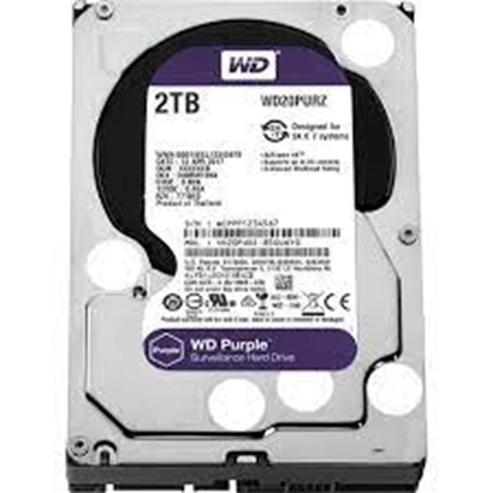 2TB 3.5 WD SATA 64MB PURPLE WD20PURZ 7/24(3YIL GARANTİLİ)