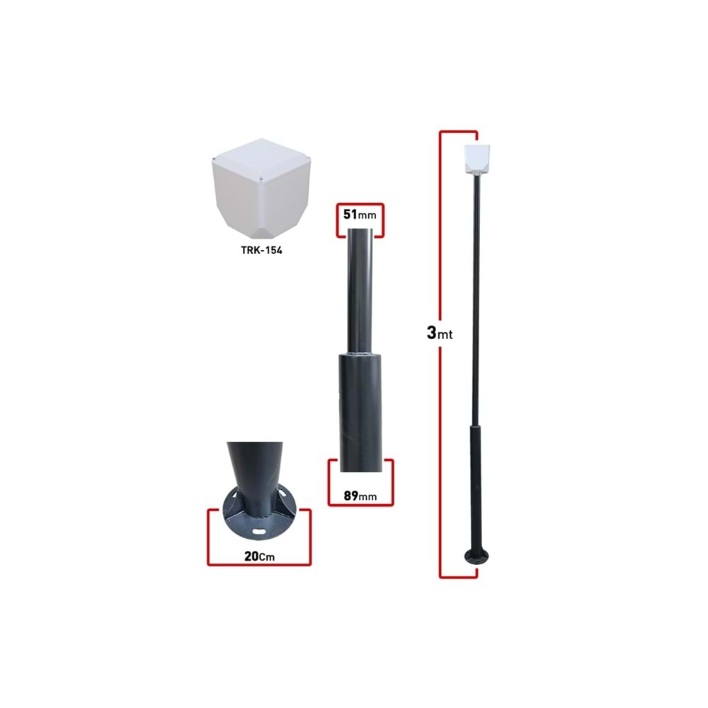 3 METRE 89X51X2MM KAMERA DİREK+TRK-154 KÜP İLE BİRLİKTE 7016 DÜZ MAT ANTRASİT FIRIN BOYALI