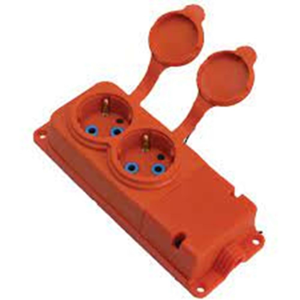 HOROZ IP44 TURUNCU KAUÇUK 2 Lİ GRUP PRİZ 800 401 007