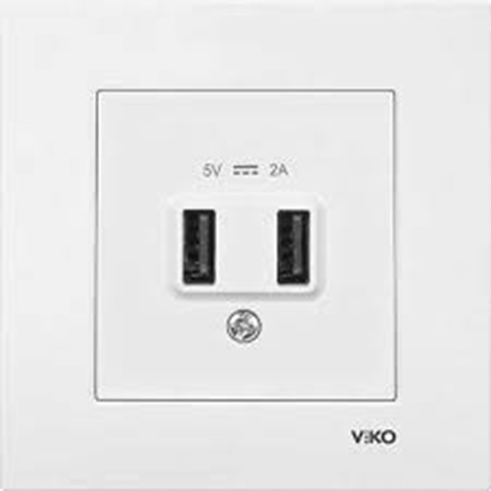 VİKO KARRE BEYAZ USB ŞARJ PRİZİ 5V-2A 90967101 ( ÇERÇEVESİZ )