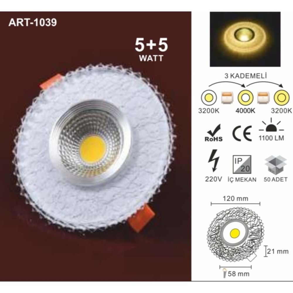 ART-1039 5+5WATT 3KADEMELİ DEKORATİF CAM LED SPOT AYDINLATMA
