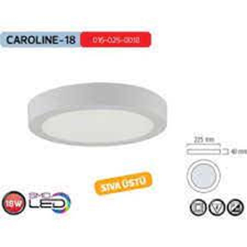 HOROZ 18W SIVA ÜSTÜ LED PANEL 6400K BEYAZ IŞIK CAROLINE-18 016 025 0018