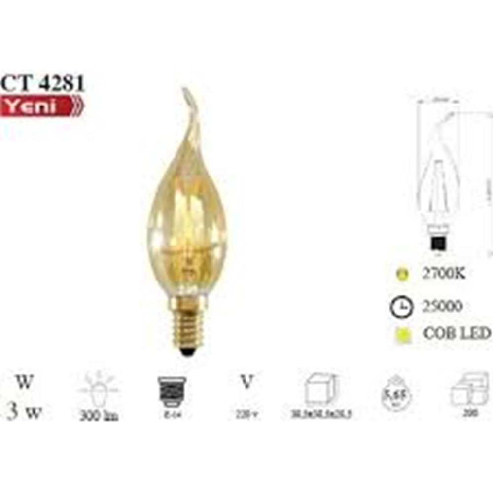 CATA 4W RUSTİK LED AMPUL KIVRIK 2700K E14 AMBER CT-4281