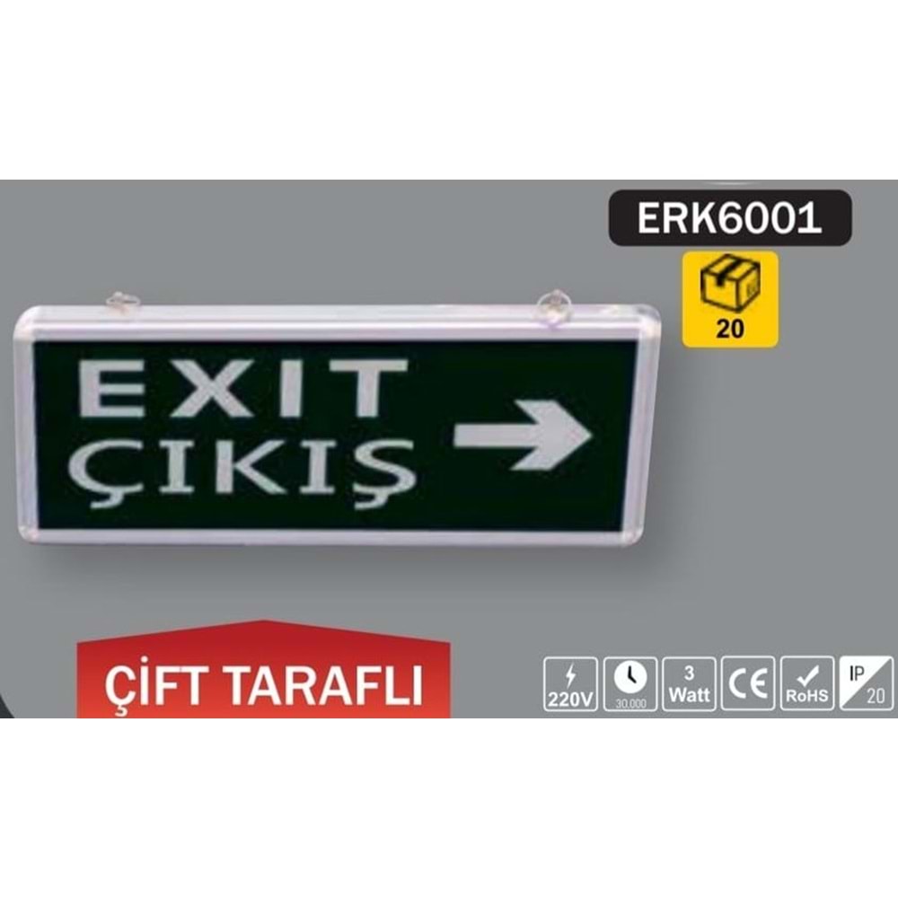 ERK6001 3W 3 SAAT KİTLİ ÇİFT TARAFLI EXIT ÇIKIŞ YÖN LEVHASI