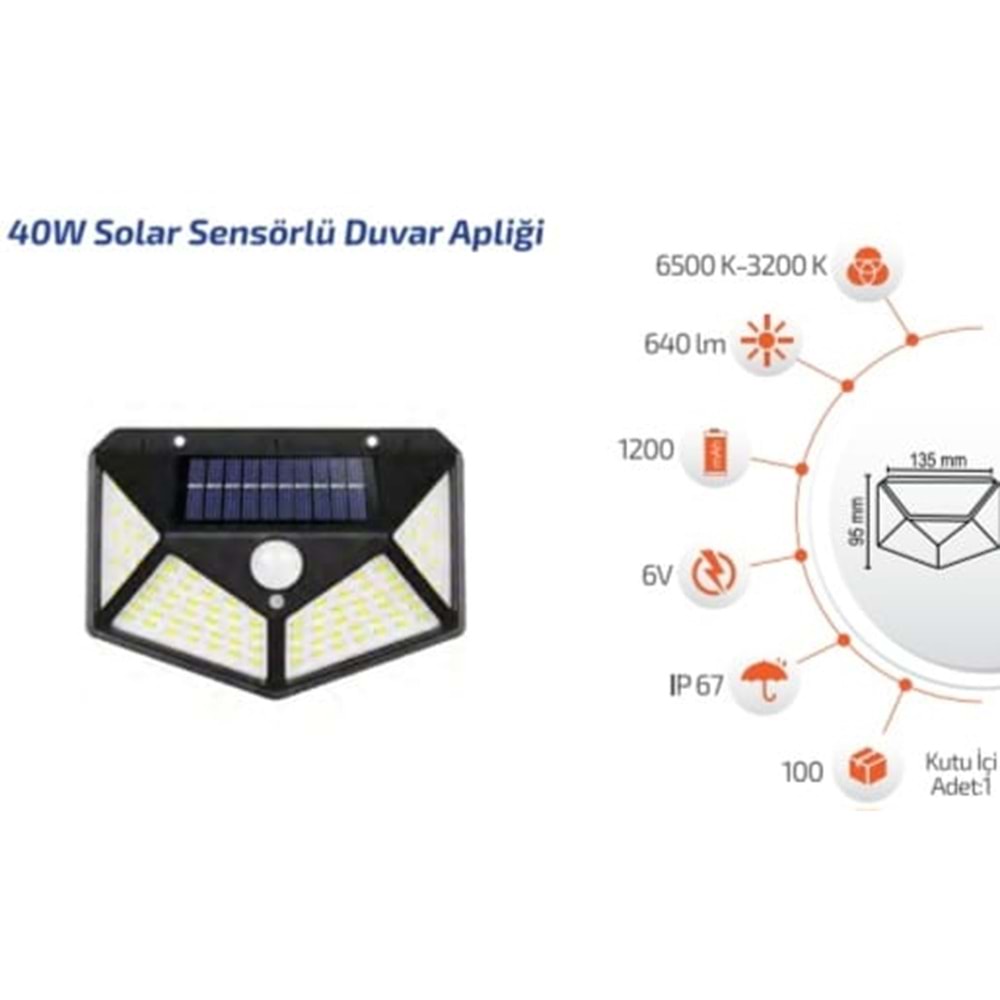 FORLİFE FL-3227 40W SOLAR SENSÖRLÜ DUVAR APLİĞİ