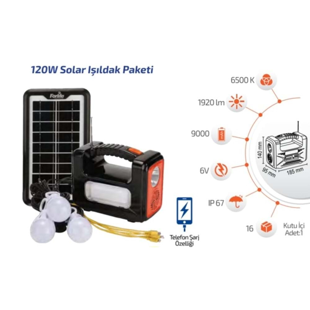 FORLİFE FL-3274 120W SOLAR IŞILDAK PAKETİ