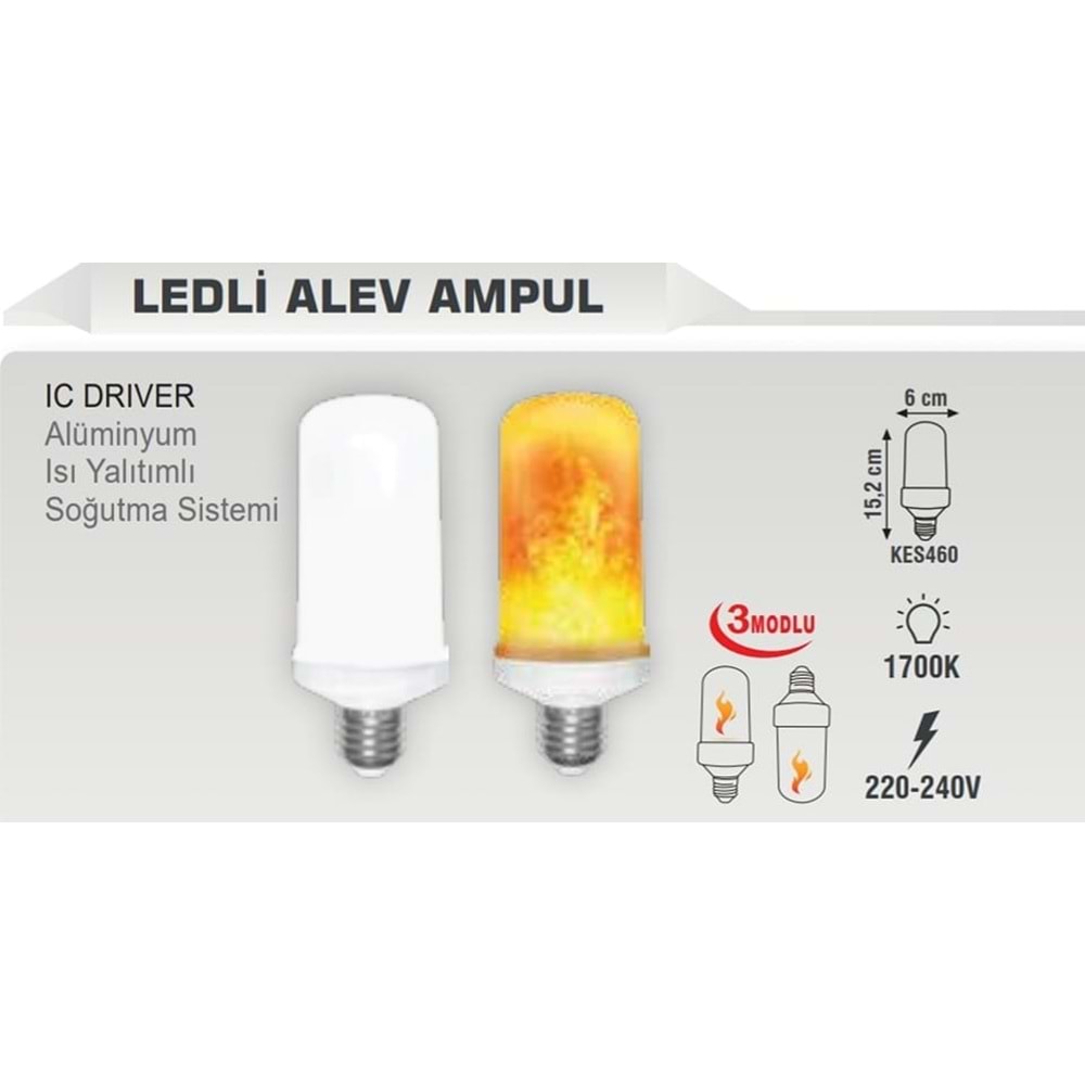 KES460 LEDLİ ALEV AMPUL 9W 300LM 1700K