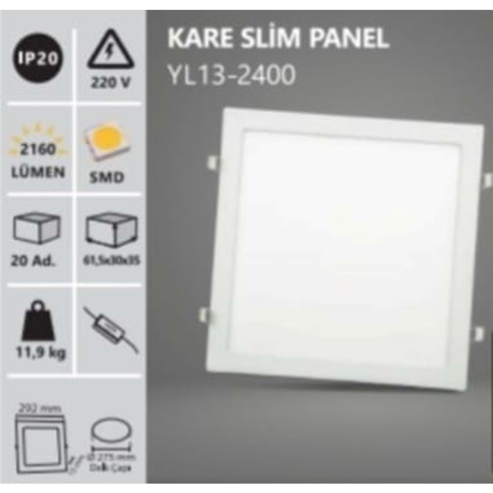 NOAS YL13-2400 KARE SLIM PANEL 24W SIVA ALTI 6500K