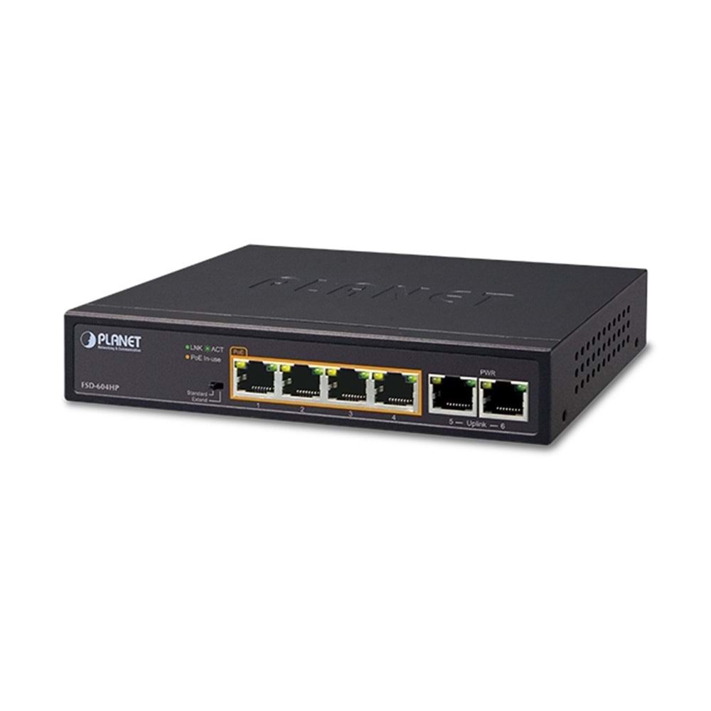PLANET FSD-604HP 4-PORT 10/100TX POE*2-PORT 10/100TX DESKTOP SWİTCH (60WATTS)