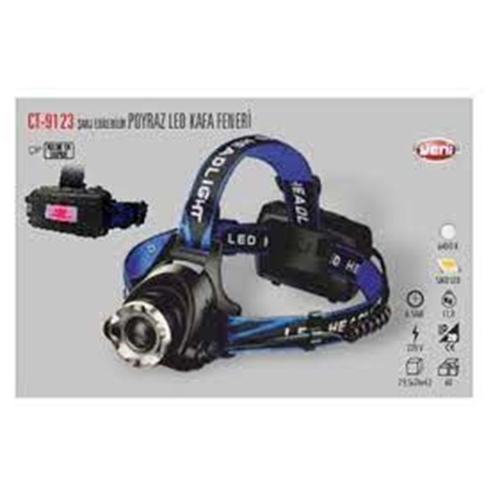 POYRAZ LED KAFA FENERİ ŞARJ EDİLEBİLİR CT-9123