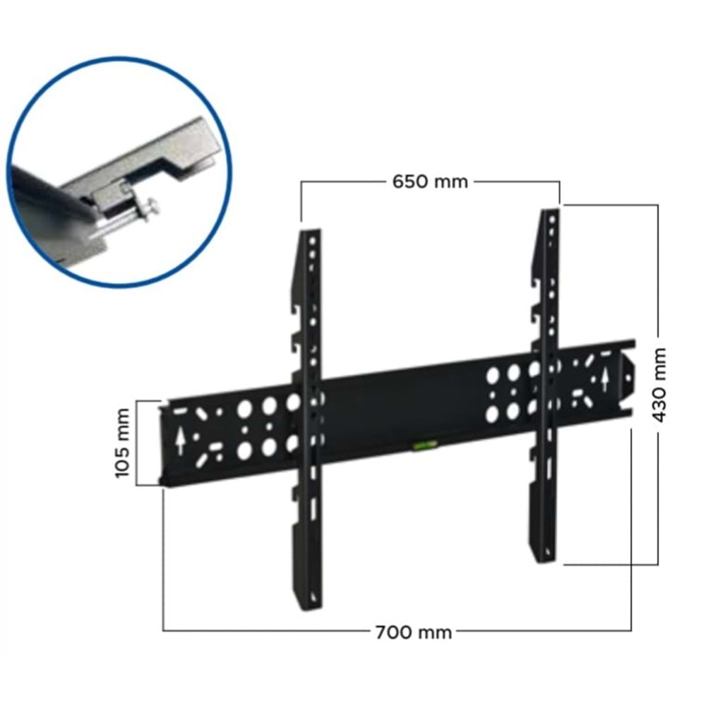 VT 42 SK ALTTAN VİDALI 42''-65'' LCD/LED TV KİLİTLİ DUVAR ASKI APARATI