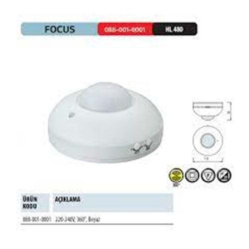 HOROZ FOCUS SIVA ÜSTÜ SENSÖR 360 DERECE BEYAZ 088 001 0001