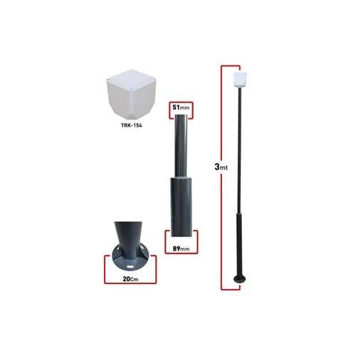 3 METRE 89X51X2MM KAMERA DİREK+TRK-154 KÜP İLE BİRLİKTE 7016 DÜZ MAT ANTRASİT FIRIN BOYALI