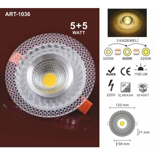 ART-1036 5+5WATT 3 RENK KADEMELİ DEKORATİF CAM SPOT AYDINLATMA