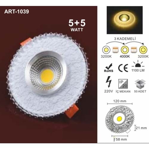 ART-1039 5+5WATT 3KADEMELİ DEKORATİF CAM LED SPOT AYDINLATMA