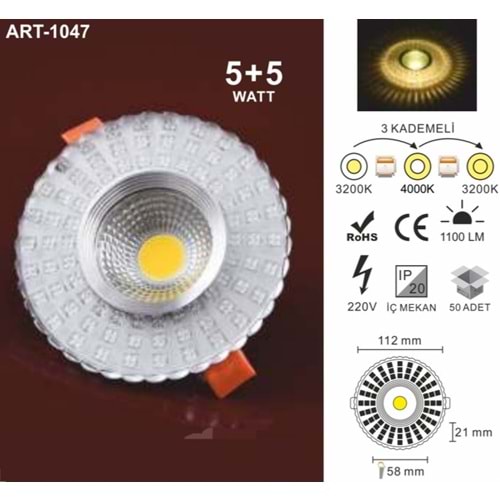 ART-1047 5+5WATT 3 KADEMELİ RENKLİ DEKORATİF CAM SPOT ARMATÜR