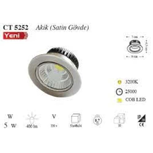 CATA 6W AKİK COB LED ARMATÜR 3200K GÜNIŞIĞI-SATEN KASA CT-5252G