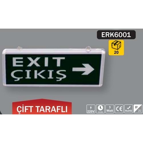ERK6001 3W 3 SAAT KİTLİ ÇİFT TARAFLI EXIT ÇIKIŞ YÖN LEVHASI