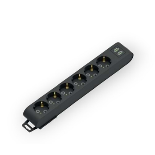 HOROZ 211-000-604 SİYAH KLEMENSLİ DECO 6LI USBLİ GRUP PRİZ 16A