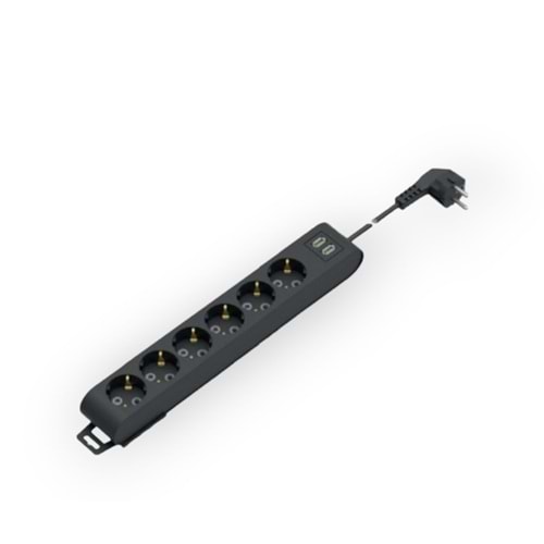 HOROZ 211-002-604 SİYAH 16A 2MT KABLOLU DECO 6LI USBLİ GRUP PRİZ