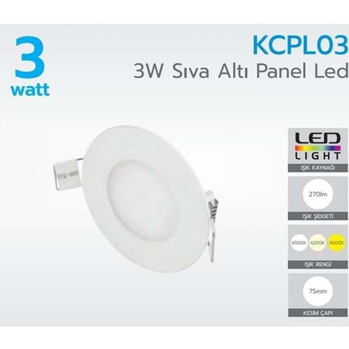 KORÇAM KCPL03 3W SIVA ALTI PANEL LED 270LM 4200K