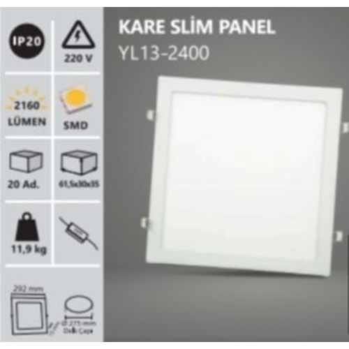 NOAS YL13-2400 KARE SLIM PANEL 24W SIVA ALTI 6500K